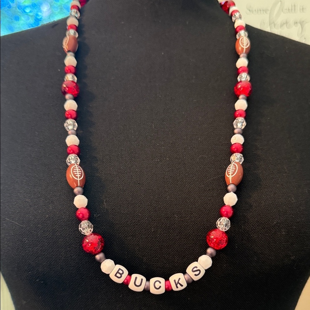 Bucks Red and White Beaded Necklace